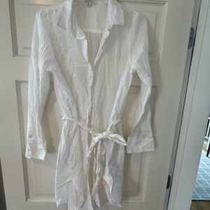 J. crew White Button-Up Swim coverup Shirt Dress cotton M EUC